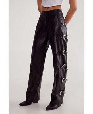 Faux Leather Buckle Detail Pants | Macy's
