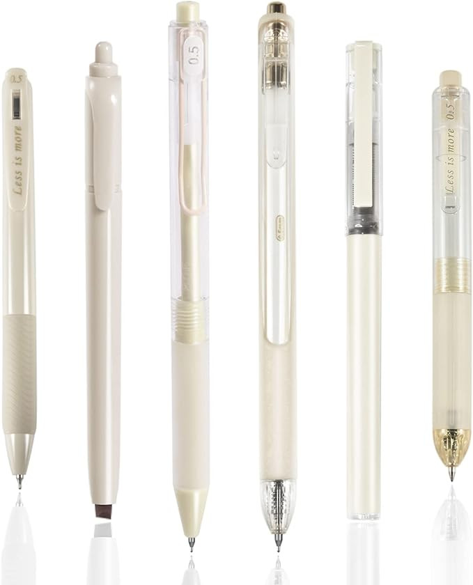 BAYTORY 5Pcs Gel Pens and 1Pc Highlighter, Quick Dry Ink Pen Fine Point Black 0.5mm, Aesthetic Re... | Amazon (US)