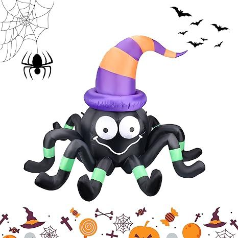 Halloween Inflatables Blow Up Decorations Outdoor 5ft Halloween Spider Witch Hat with LED Light,H... | Amazon (US)