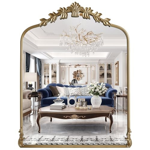 WallBeyond Gold Antique Mirror for Vanity 28x36 Inch, Gold Vintage Mirror with Ornate Frame, Arched Vintage Wall for Bathroom, Living Room, Fireplace | Amazon (US)