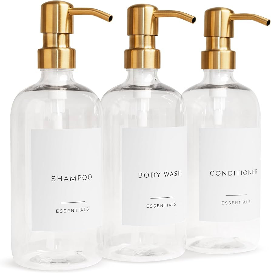 Stylish Shampoo and Conditioner Dispenser Set of 3 - Modern 21oz Shower Soap Bottles with Pump an... | Amazon (US)