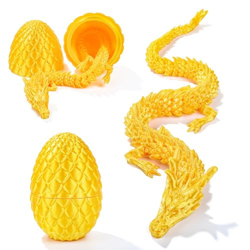 3D Printed Dragon Egg, 12Inch Crystal Dragon with Egg, Full Articulated Crystal Dragon in Egg Desk Toys, Adults Fidget Animals Toys for Autism ADHD Gift（Silk Gold） | Amazon (US)