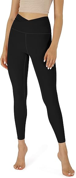 ODODOS Women's Cross Waist Yoga Leggings with Inner Pocket, Sports Gym Workout Running Pants -Ins... | Amazon (US)