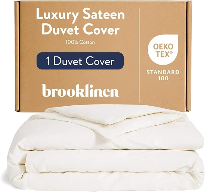 Brooklinen Luxury Sateen Duvet Cover - 100% Cotton, Full/Queen Size in Cream with Extra-Long Corn... | Amazon (US)
