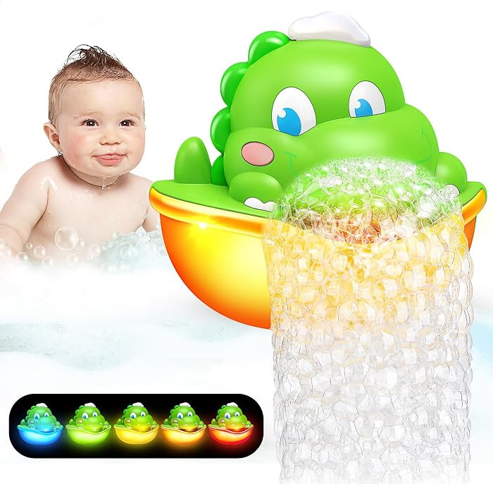 Dinosaur Baby Bath Toys Light Up Bath Bubble Machine with Colourful Light Bathtime Shower Bath To... | Amazon (US)