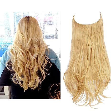 Hair Extension Halo Light Honey Blonde 18 Inch 4.2 Oz Wavy Curly Long Synthetic Hair Piece Invisi... | Amazon (US)