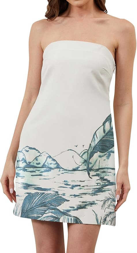 Women Strapless Tube Mini Dress Boho Floral Print Sleeveless Backless Short Dress Summer Going Ou... | Amazon (US)