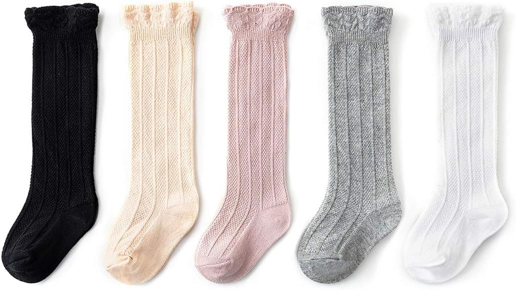Baby Girls Knee High Socks Tube Cute Stockings 5 Pack Long Unisex Infants Toddler Sock Tights Bab... | Amazon (US)
