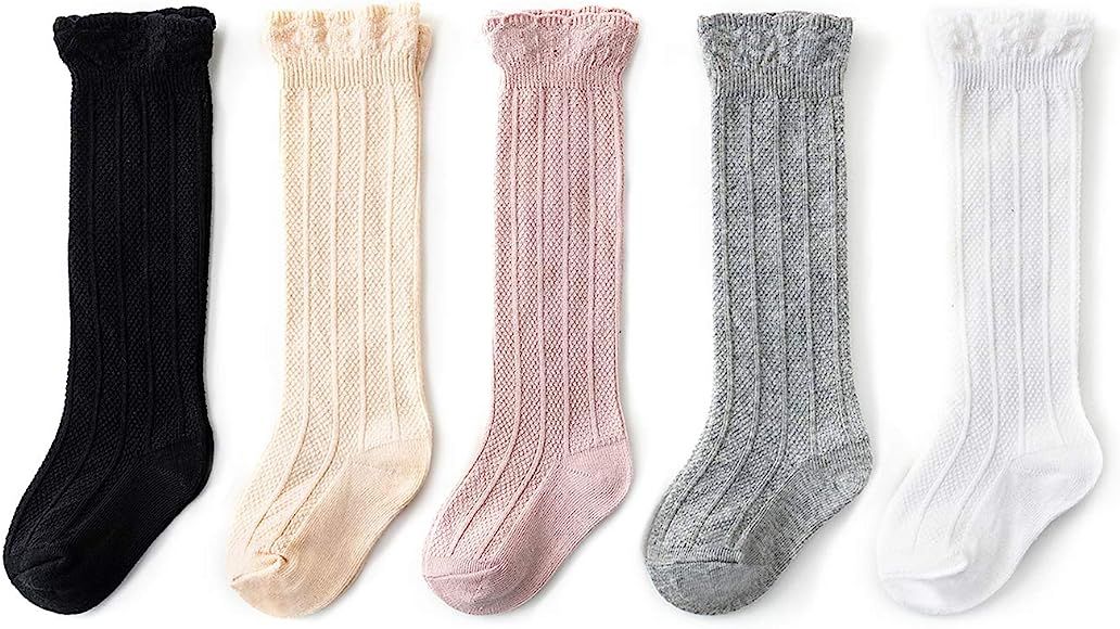 Baby Girls Knee High Socks Tube Cute Stockings 5 Pack Long Unisex Infants Toddler Sock Tights Bab... | Amazon (US)