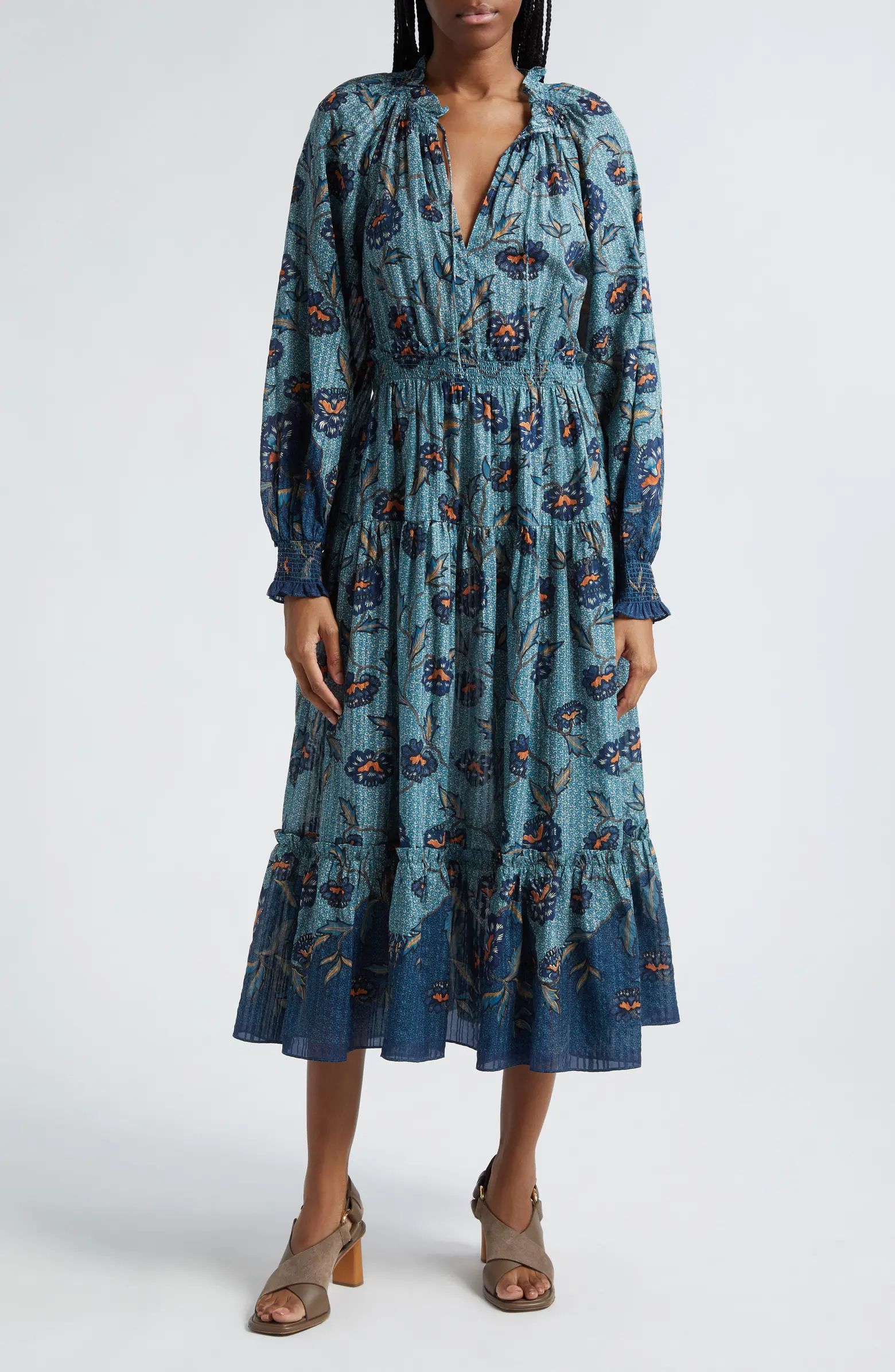 Katernia Floral Long Sleeve Cotton Blend Maxi Dress | Nordstrom