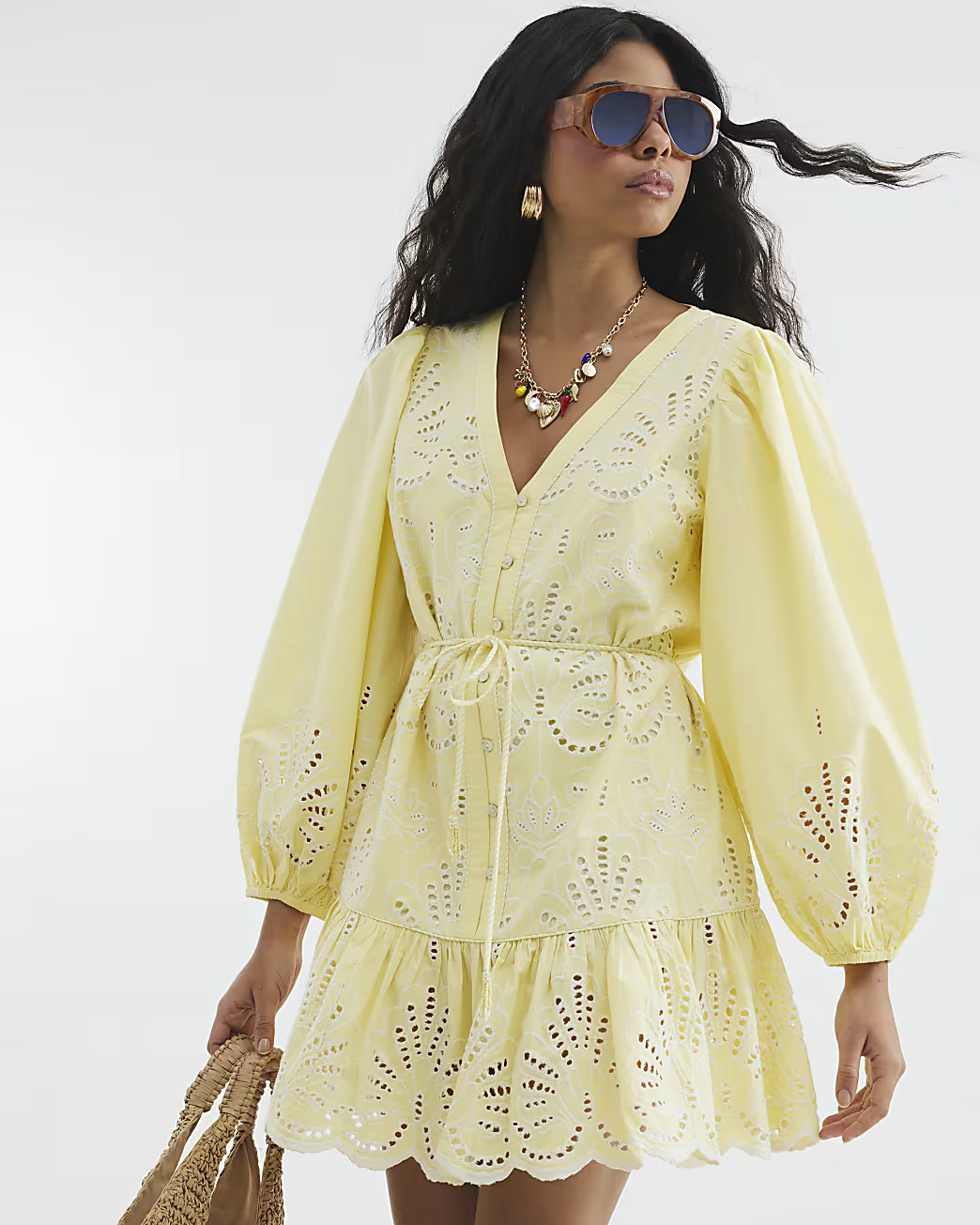 Yellow Long Sleeve Poplin Shirt Dress | River Island UK & IE