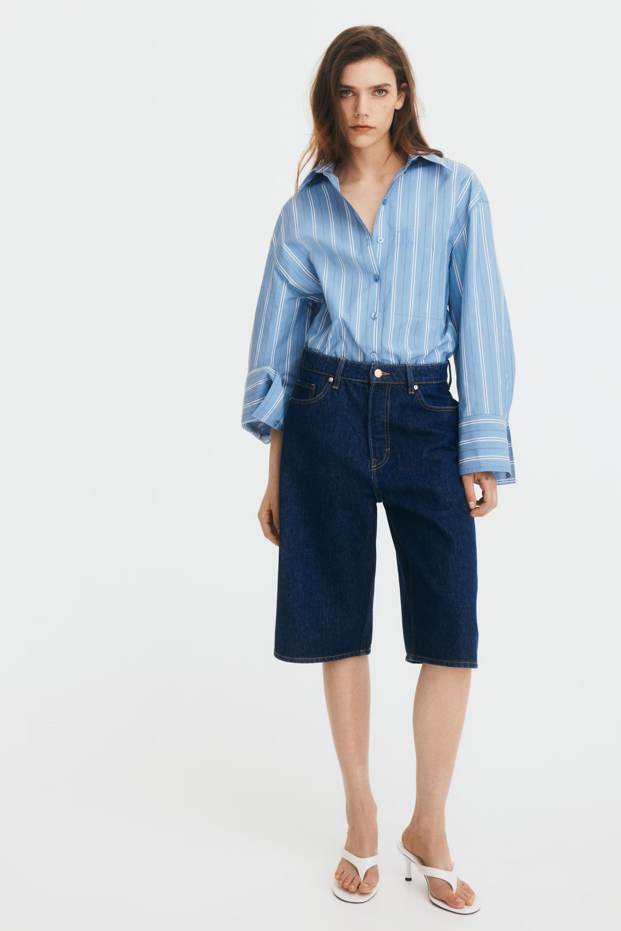 High-Waist Knee-Length Denim Shorts | H&M (US + CA)