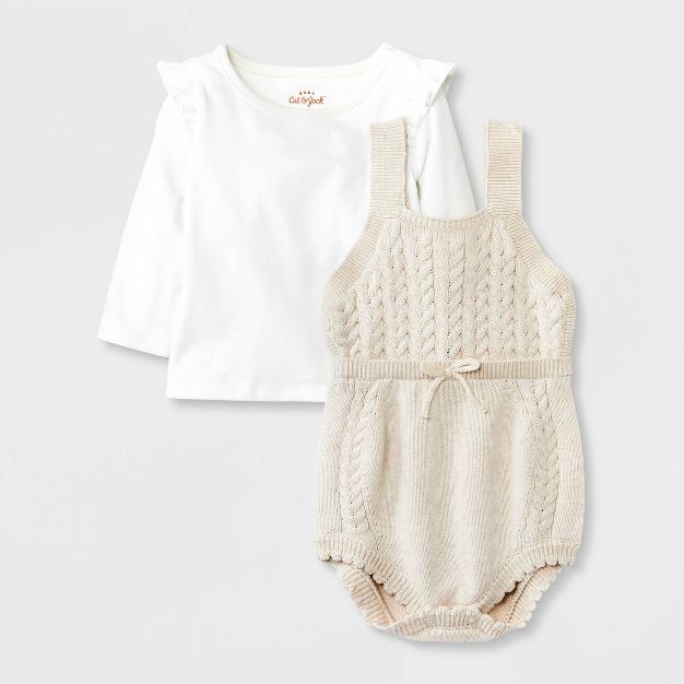 Baby Girls' Cable Sweater Romper Bodysuit Set - Cat & Jack™ Oatmeal | Target