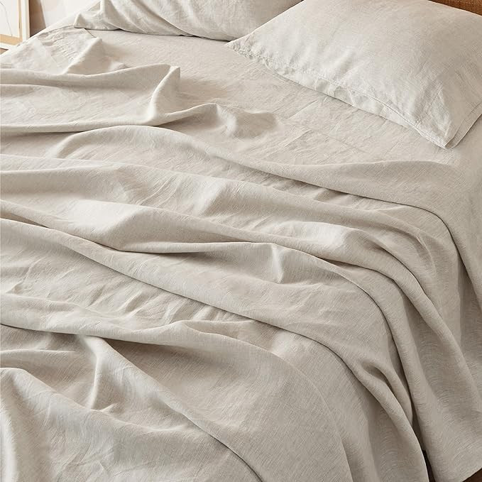 Bedsure Linen Sheets - Queen Size Bed, Blend from Linen Cotton Bedsheets, Breathable Cotton Bedsh... | Amazon (US)