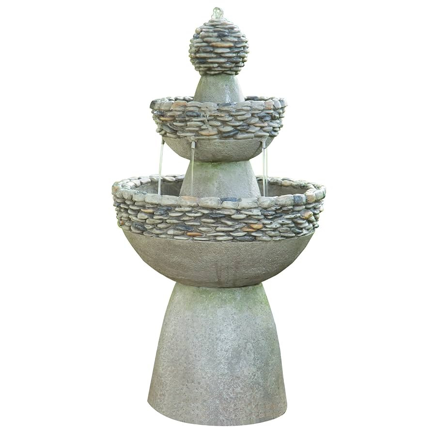 Teamson Home 36.5 in. Outdoor 3-Tier Zen-Style Pedestal Water Fountain in. with Stone Trim with P... | Amazon (US)