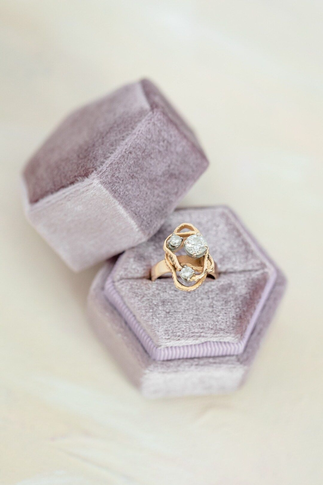 Lilac Velvet Hexagon Wedding Ring Box, Jewelry Ring Box, Proposal Ring Box, Vintage Ring Box,Mono... | Etsy (US)