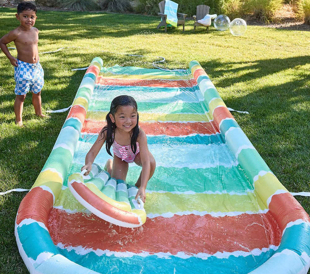 Rainbow Stripe Inflatable Water Slide | Pottery Barn Kids