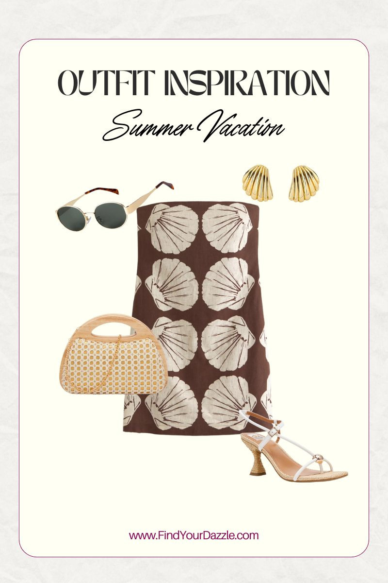 Warm weather vacation outfit idea. Seashell strapless linen blend dress. Strappy heels, sunglasses and seashell earrings. Perfect for beach getaways.   

 #LTKSeasonal #LTKFindsUnder100 #LTKStyleTip