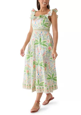 Women's Sleeveless Frill Print Midi Dress | Belk