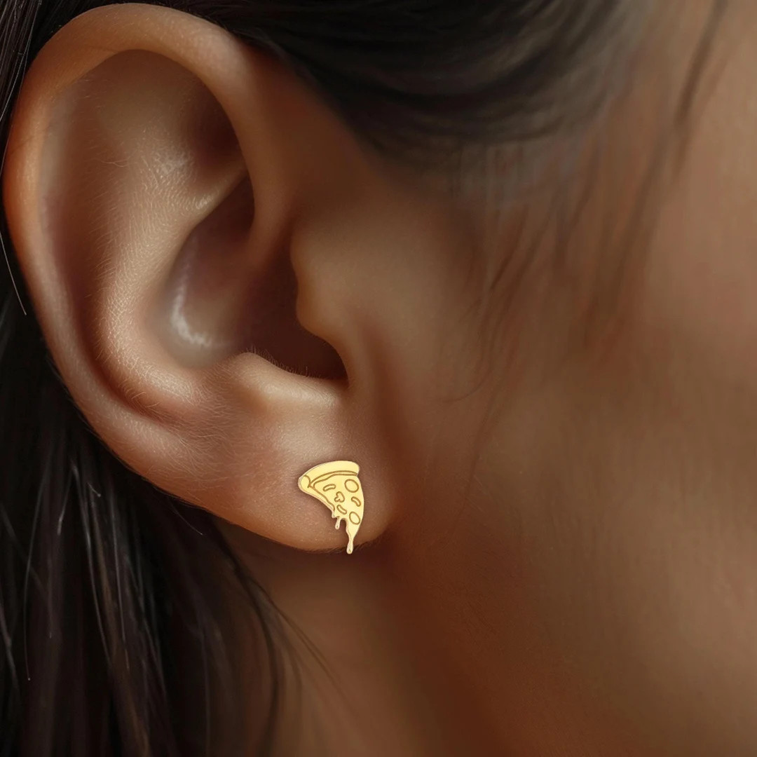 24k Gold Filled Cheesy Pizza Earrings · Dainty Stud Earrings · Junk Food Jewelry · Gift for Fu... | Etsy (US)