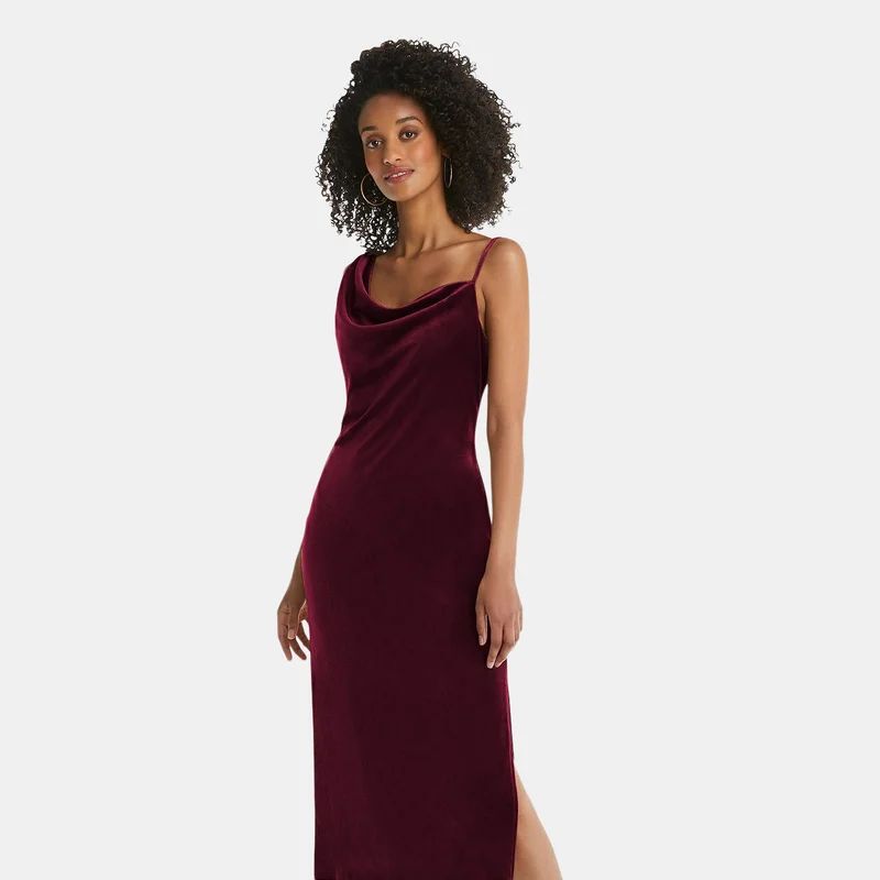 Social Bridesmaid Asymmetrical One-Shoulder Velvet Midi Slip Dress - Red - M | Verishop