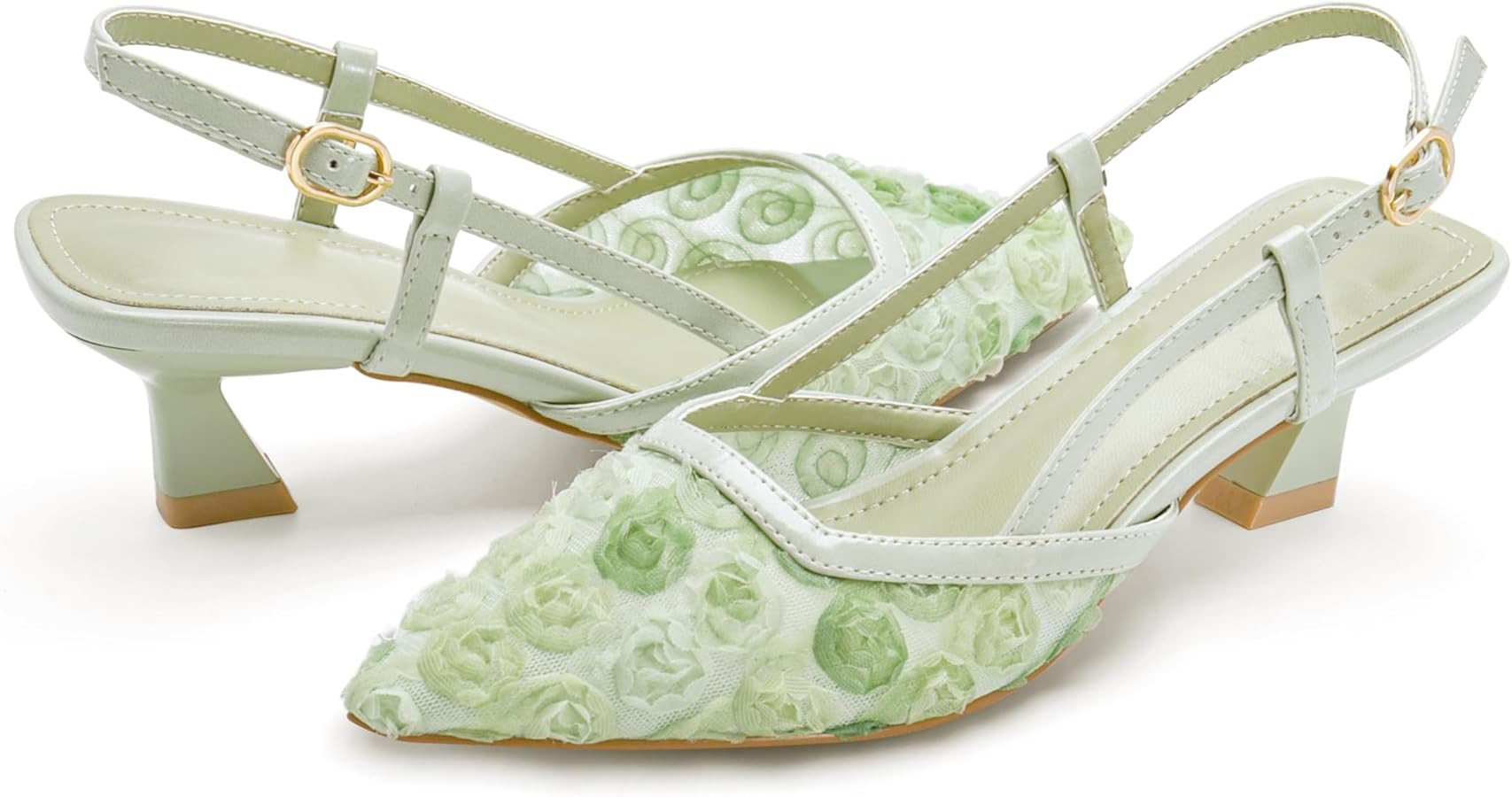 Close Toe Pump Shoes for Women Pointed Toe Slingback Flowers Floral Kitten Heels Sandals Dressy H... | Amazon (US)