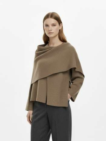 Knit Fabric Knit Asymmetrical Neck Split Scarf Cardigan For Daily Casual | Cider