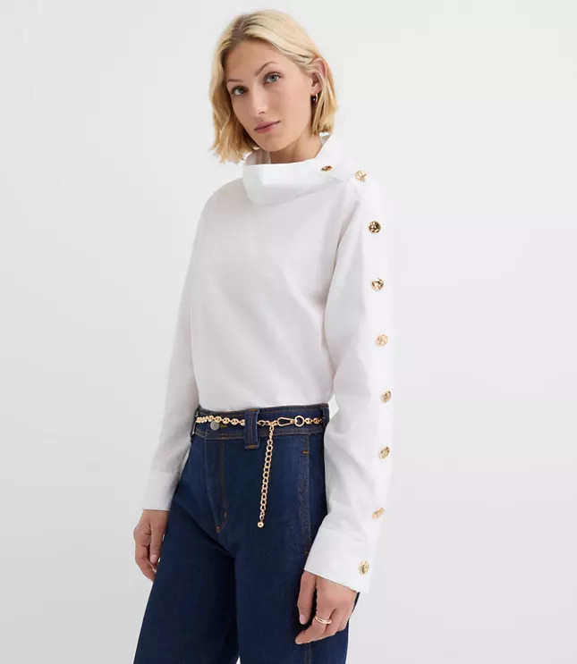 Button Sleeve Mock Neck Shirt | LOFT