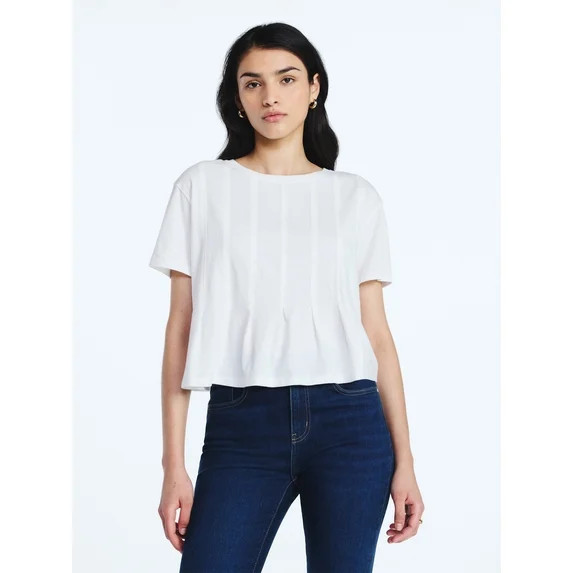 Scoop Women’s and Women's Plus Pleated Cropped Cotton Tee, Sizes XS-4X | Walmart (US)