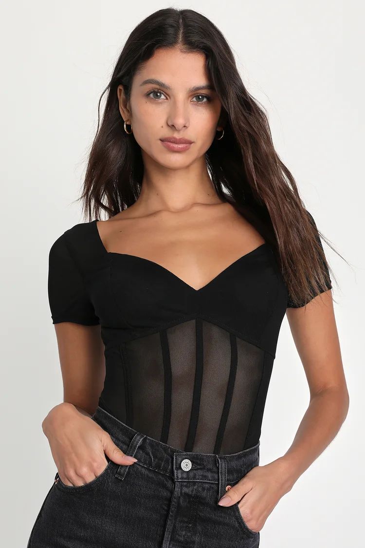 Hold Me Near Black Short Sleeve Bustier Bodysuit | Lulus (US)