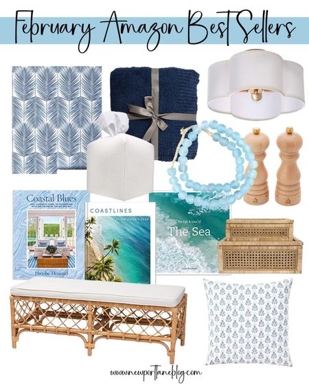 Coastal home decor, coastal decor, peel and stick wallpaper, flushmount light, coffee table book, designer inspired, designer dupe, look for less, throw pillow, cane and rattan boxes, glass beads, tissue box cover, end of bed bench, rattan bench, blue and white



#LTKhome #LTKunder100 #LTKsalealert