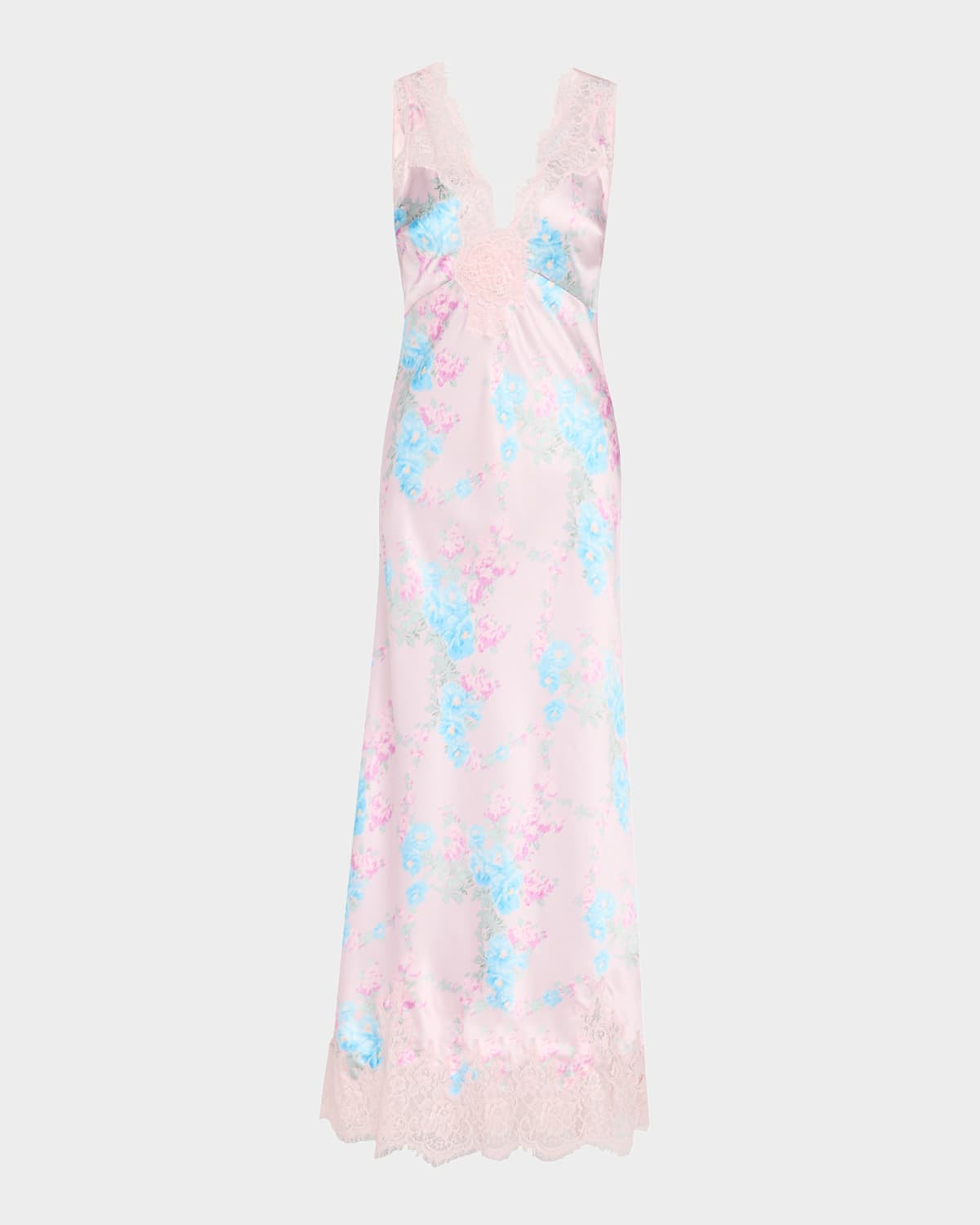 Serene Satin Lace-Trimmed Maxi Dress | Neiman Marcus