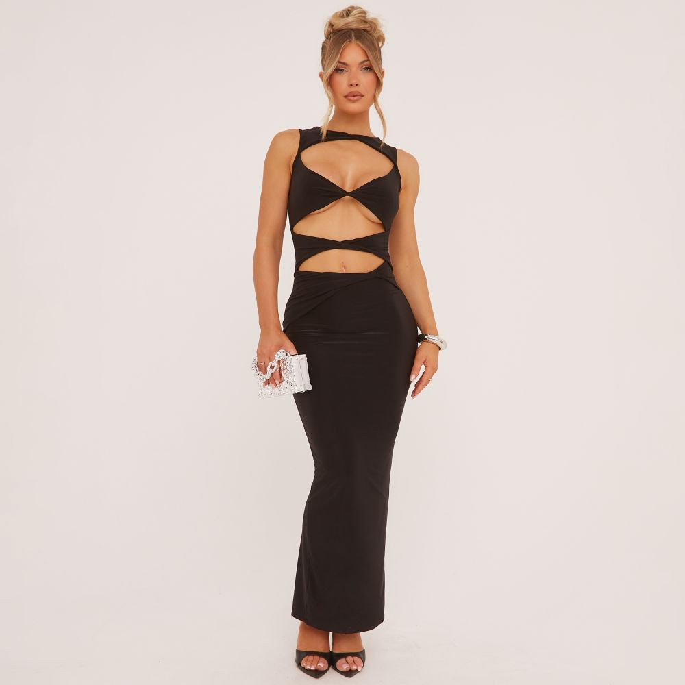 Sleeveless Cut Out Twist Front Detail Maxi Dress In Black | EGO (UK)