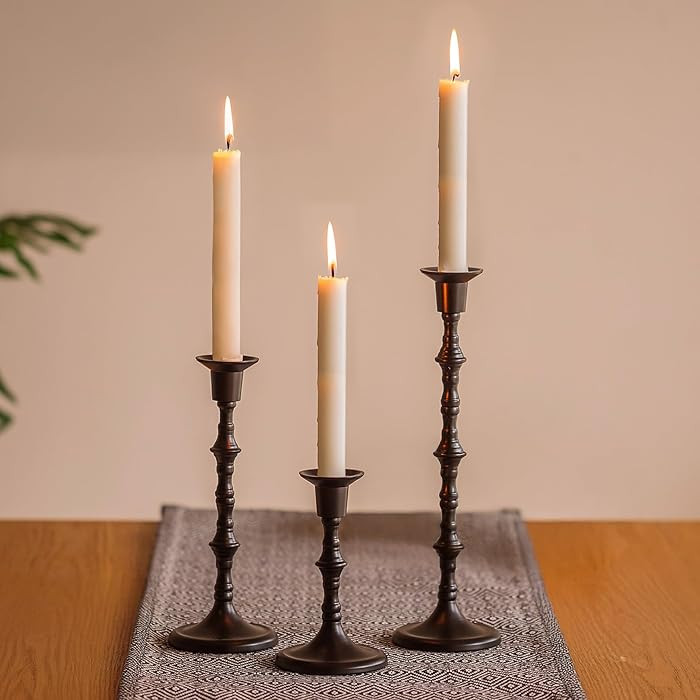 Nuptio Black Candle Holder for Candlestick: Set of 3 Gothic Taper Candle Stick Holders - Tall Met... | Amazon (US)