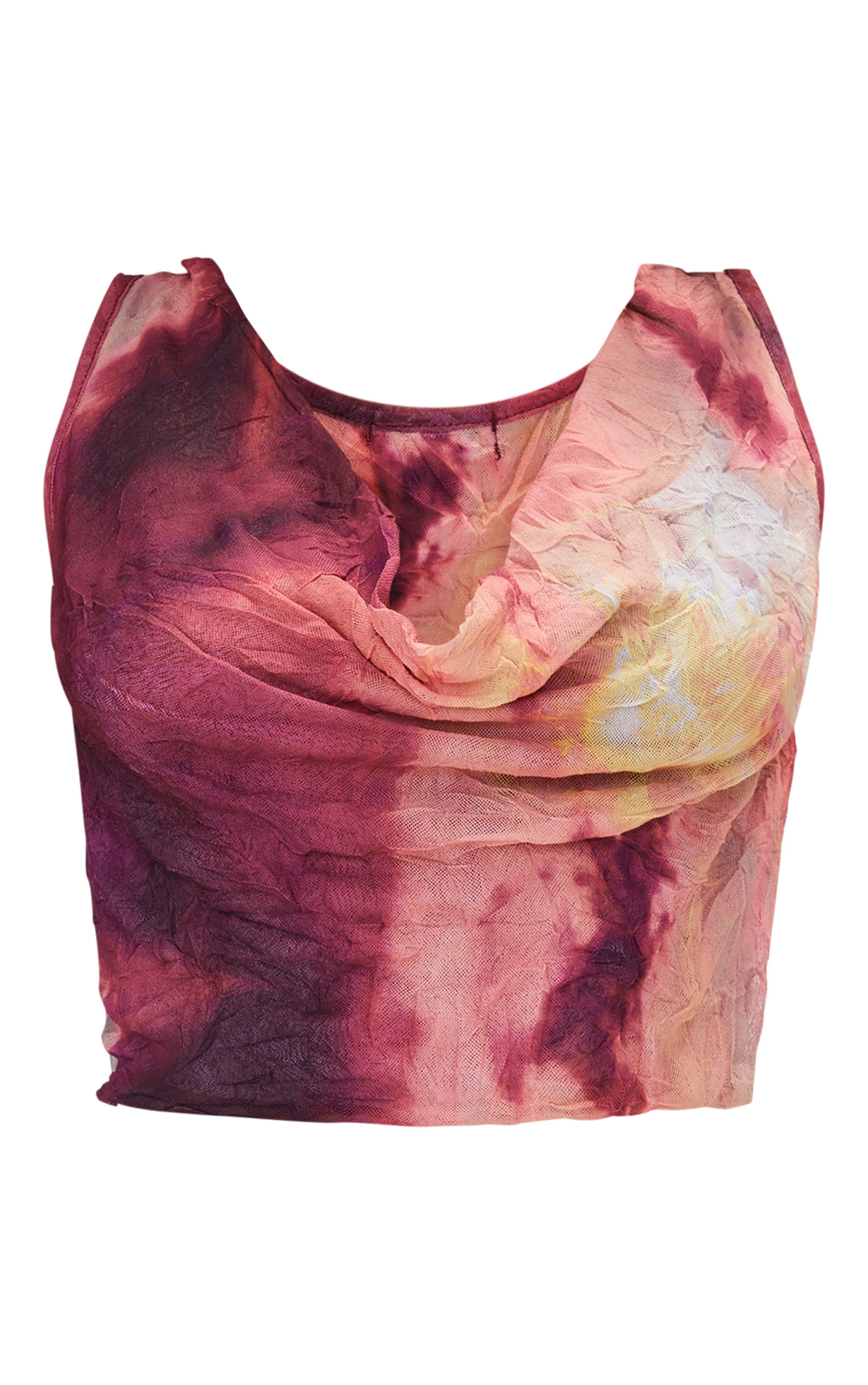 Petite Dark Pink Cowl Neck Crushed Mesh Crop Top | PrettyLittleThing US