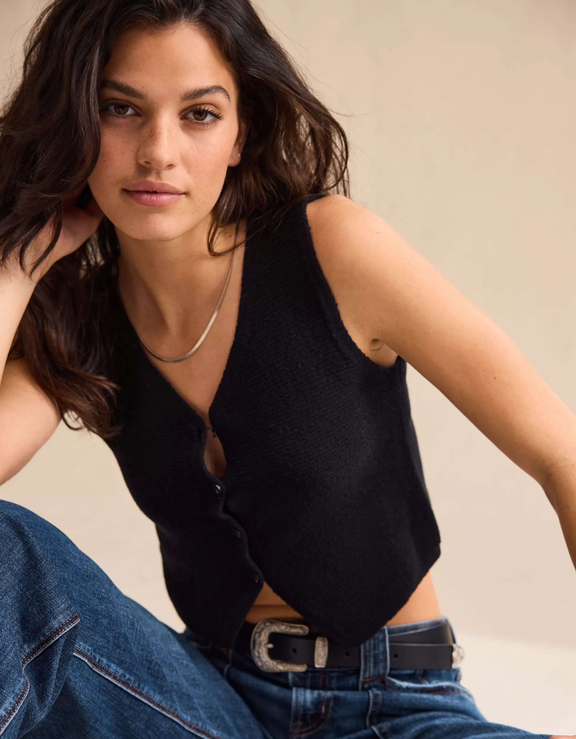 AE Cropped Button-Up Sweater Vest | American Eagle Outfitters (US & CA)