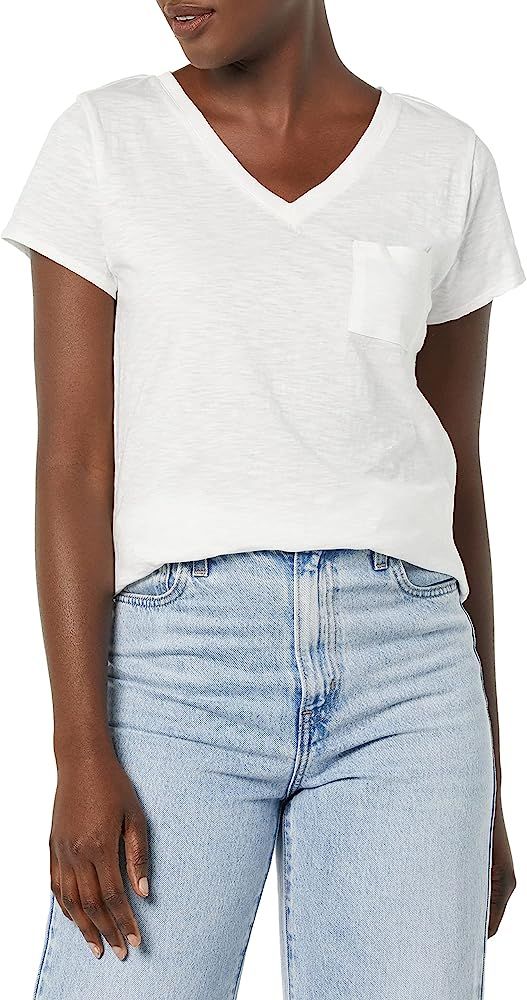 Goodthreads Women's Vintage Cotton Short Sleeve V-Neck T-Shirt with Pocket | Amazon (US)