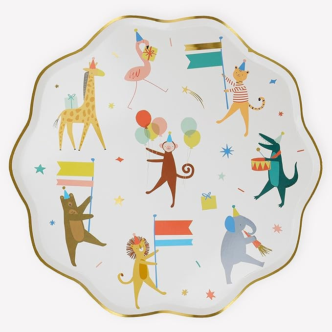 Animal Parade Plates, Pack of 8 Colorful, Disposable Paper Plates with Gold Foil Details – Grea... | Amazon (US)