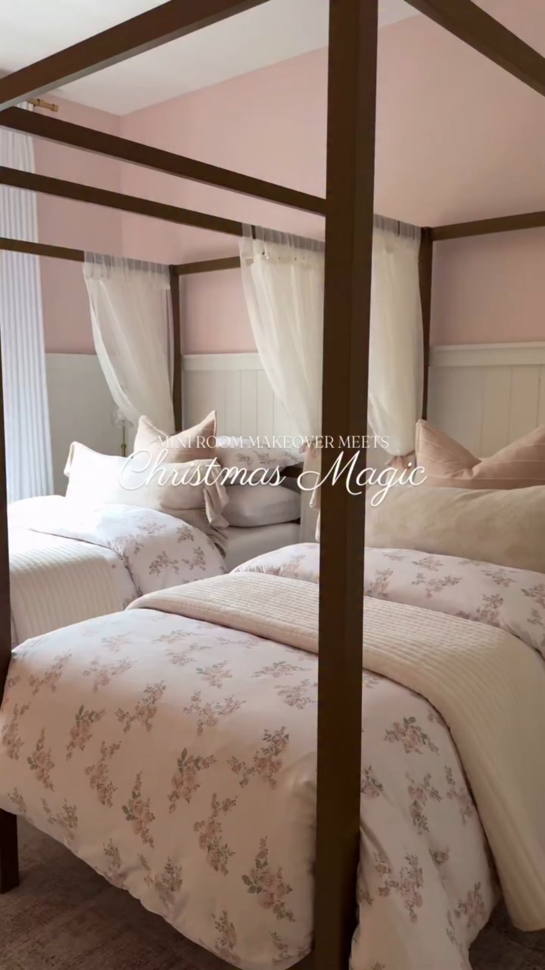 Mini room makeover | room reveal 🎀

Between the magic of Christmas and the power of paint this room is so stinking cute! 

The girl said blue is out and pink is in so I grabbed my paintbrush and got to work! We had so much fun picking out the paint color, bedding and rearranging some furniture. 🎄

Christmas | Christmas bedding | Christmas bedroom | kids Christmas tree | kids Christmas bedroom | flocked tree | Christmas tree decorations | holiday home 

#christmasinspo 
#christmas
#ltkchristmasdecor 
#christmasbedroom 
#kidschristmas