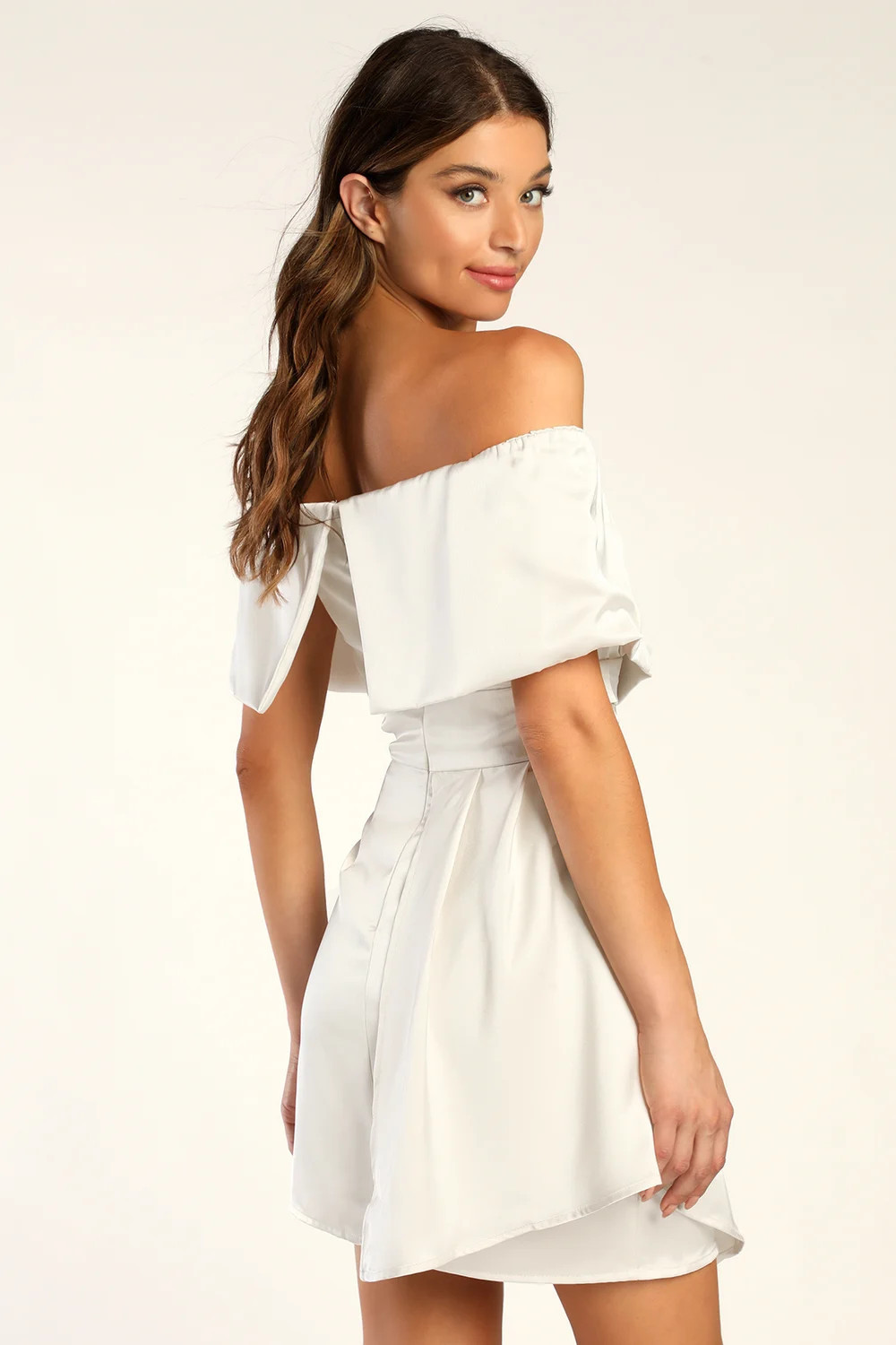 Always Celebrating Ivory Satin Off-the-Shoulder Mini Dress | Lulus (US)