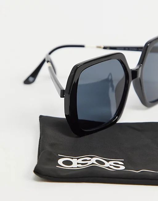 ASOS DESIGN frame oversized 70s sunglasses in shiny black | ASOS (Global)