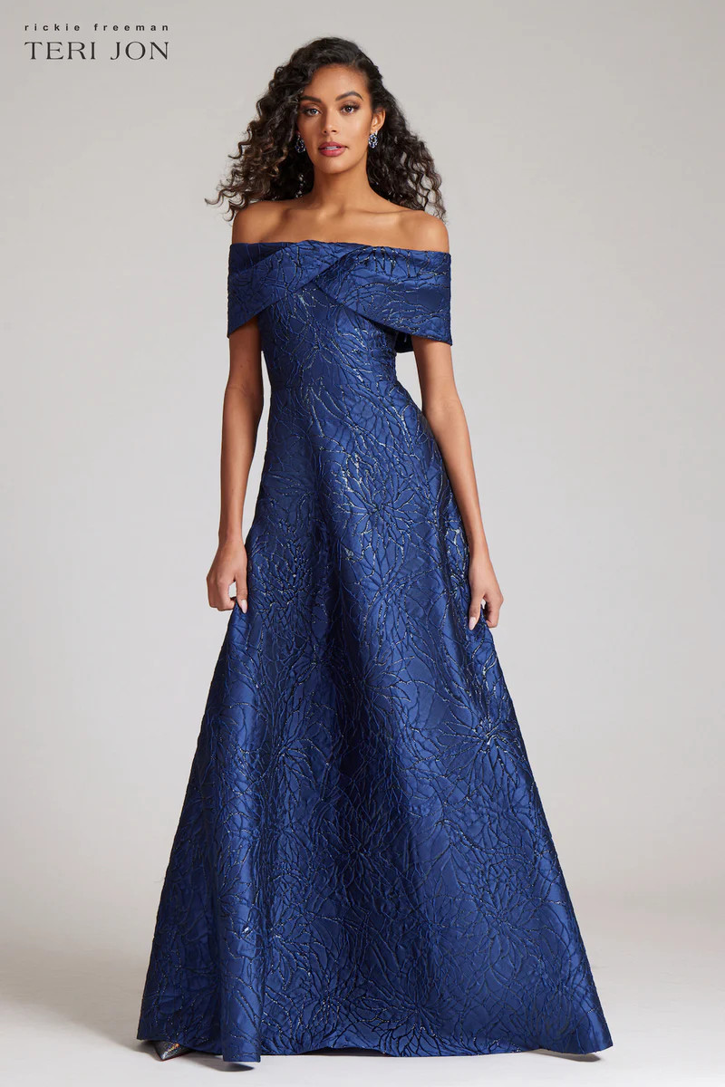 Off Shoulder Portrait Metallic Jacquard Aline | TERIJON