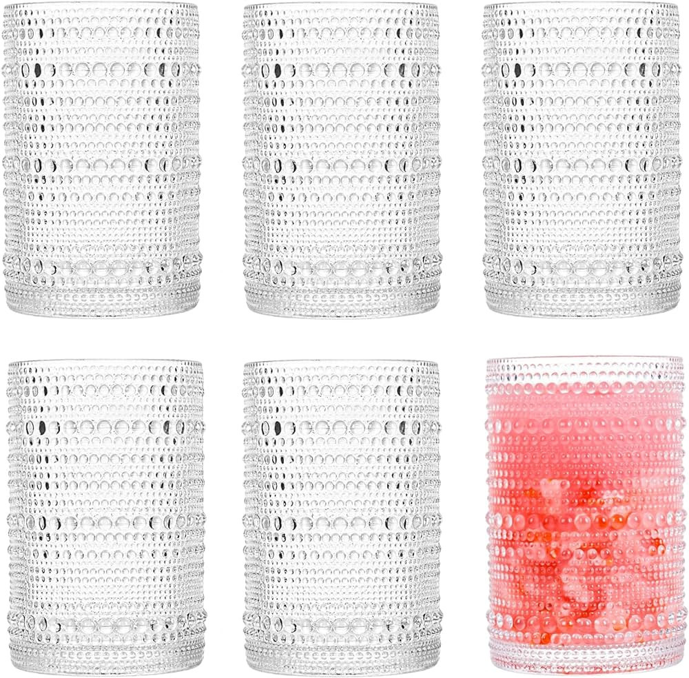 Consou Large Glasses Set of 6, 15 oz Hobnail Glassware Thick Glass Heavy Base | Amazon (US)