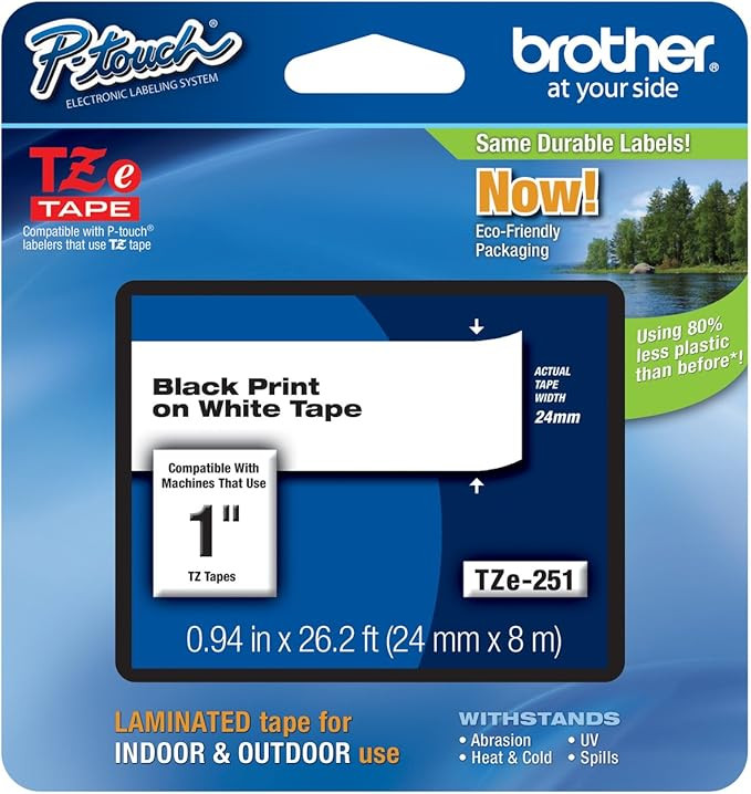 Genuine Brother 1" (24mm) Black on White TZe P-Touch Tape for Brother PT-2700, PT2700 Label Maker... | Amazon (US)