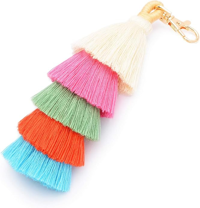 Colorful Boho Pom Pom Tassel Bag Charm Key Chain | Amazon (US)