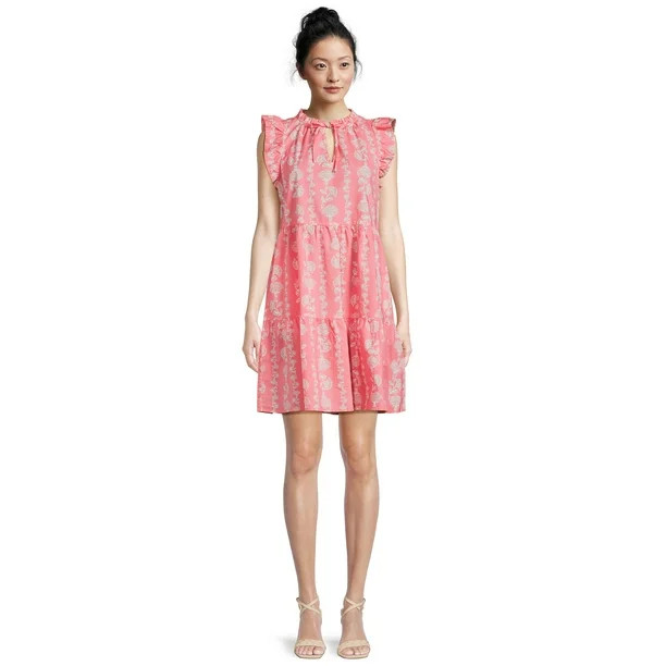 Time and Tru Women's Tiered Cotton Poplin Dress - Walmart.com | Walmart (US)