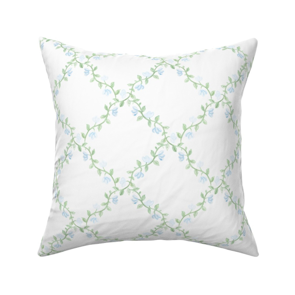 Throw Pillow in Blue Climbing Floral Trellis Blue Flower Vine Lattice Preppy Grand 081 | Spoonflower