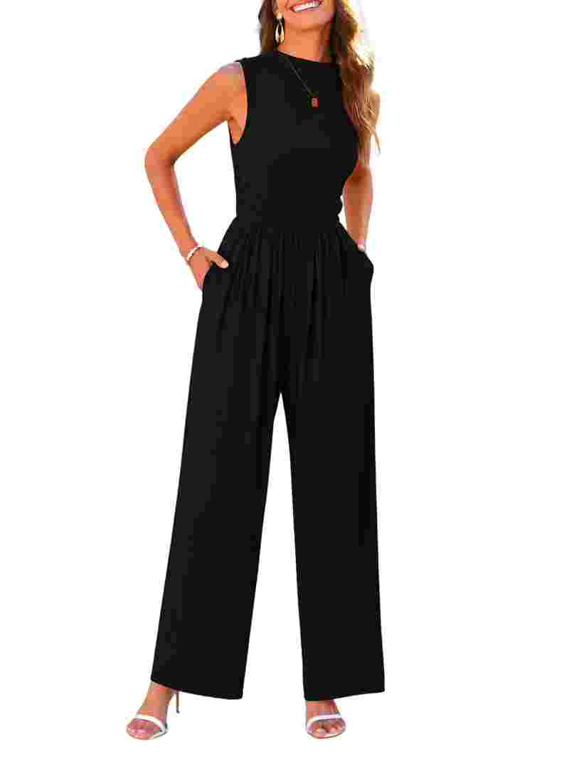 PRETTYGARDEN Womens Summer Jumpsuits Dressy Casual One Piece Outfits Sleeveless Mock Neck Wide Le... | Walmart (US)