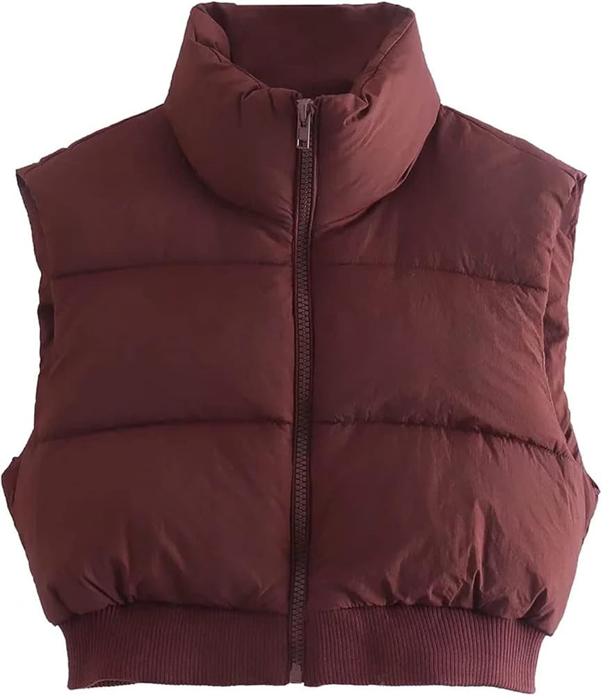 Flygo Women's Cropped Puffer Vest Zip Up Stand Collar Sleeveless Padded Bubble Vest | Amazon (US)
