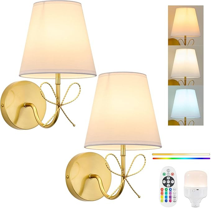 PASSICA DECOR Bow Wireless Battery Operated Wall Sconce Set of 2, Rechargeable Dimmable LED Light... | Amazon (US)